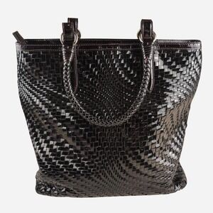 Cole Haan Genevieve large black patent leather woven tote bag